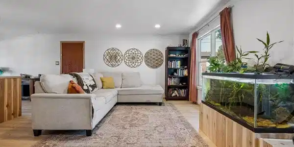 Image 2: Living Room with New Luxury Vinyl Wide-Plank Flooring. Image 2: Living Room with New Luxury Vinyl Wide-Plank Flooring.