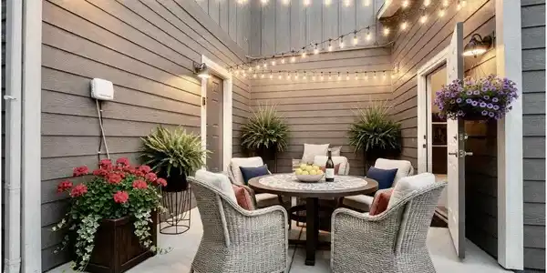 Image 4: Private patio with overhead lights! (Virtual patio furnishings shown)