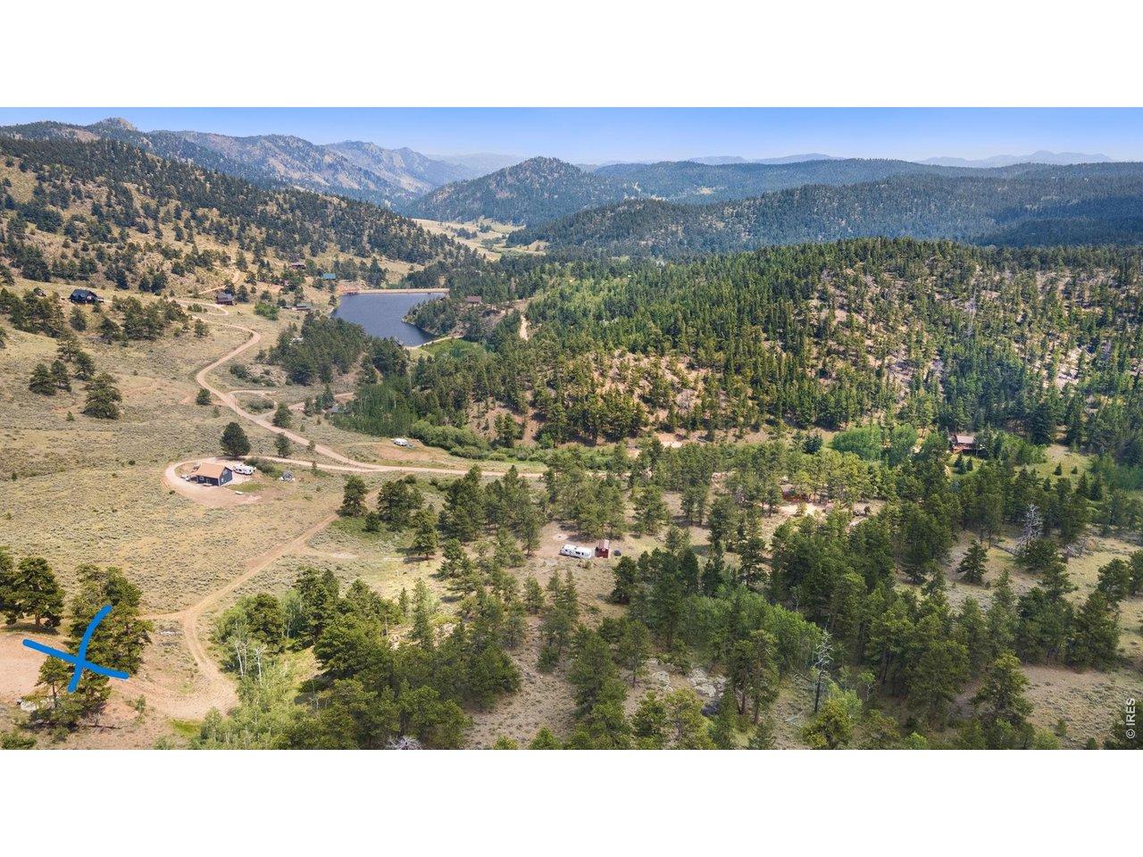 Image 2: Aerial view showing property proximity to Lower Lone Pine. X marks the camping pad location. Image 2: Aerial view showing property proximity to Lower Lone Pine. X marks the camping pad location.