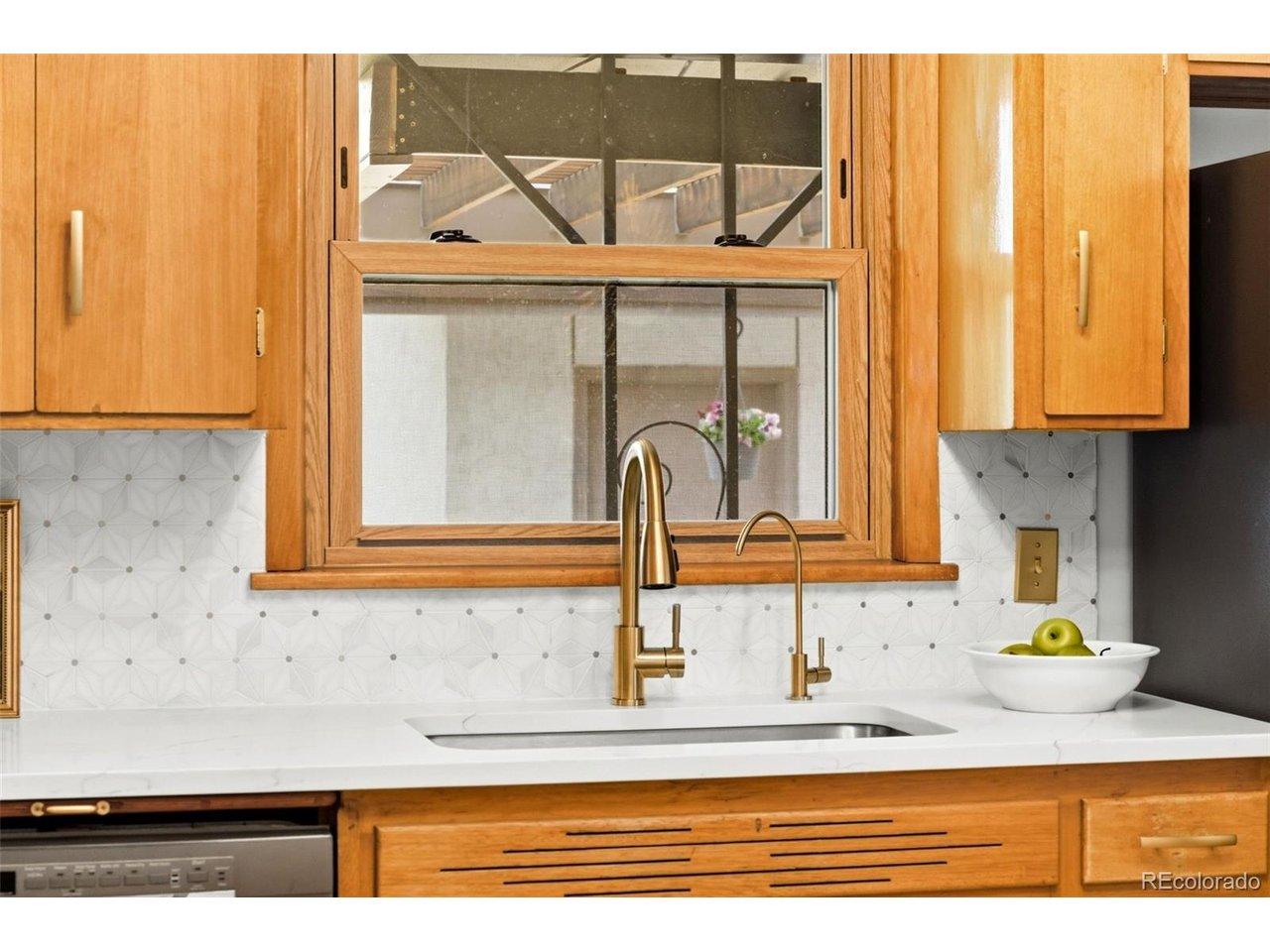 Image 4: Brushed gold hardware, facet and fixtures mathc the new tile backsplash Image 4: Brushed gold hardware, facet and fixtures mathc the new tile backsplash