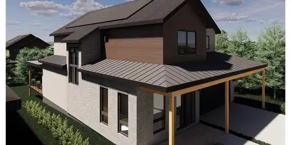 Image 2: Thoughtfully crafted exterior detailing highlights modern architecture and clean lines. This view showcases the blend of stone, siding, and wood accents that define Exterior Palette 6, along with the covered entry and oversized windows that bring natural l Image 2: Thoughtfully crafted exterior detailing highlights modern architecture and clean lines. This view showcases the blend of stone, siding, and wood accents that define Exterior Palette 6, along with the covered entry and oversized windows that bring natural l