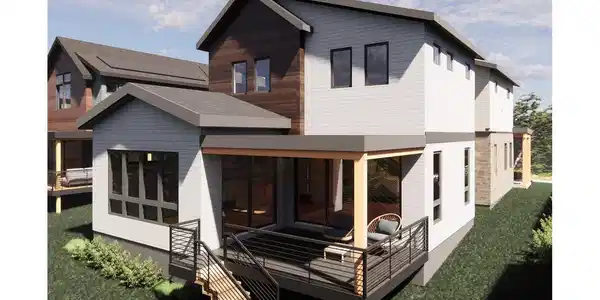 Image 3: Step out onto the covered back deck, an extension of the living room perfect for morning coffee, evening cocktails, or hosting gatherings. With space for dining and lounging, this outdoor retreat enhances the homes effortless livability.