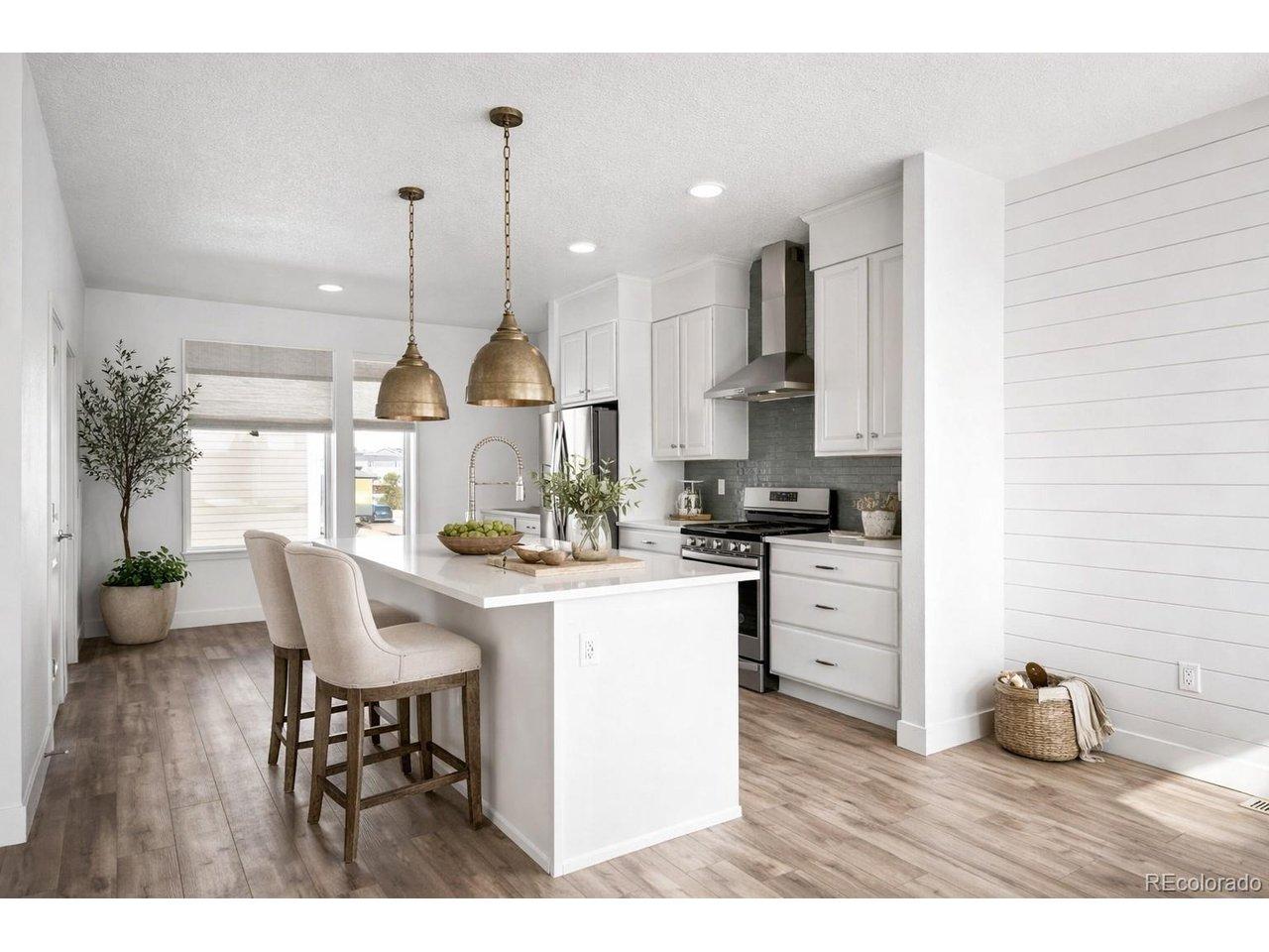 Image 1: Open concept kitchen & dining area. Virtually staged.