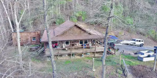 Image 3: Aerial of Log Home