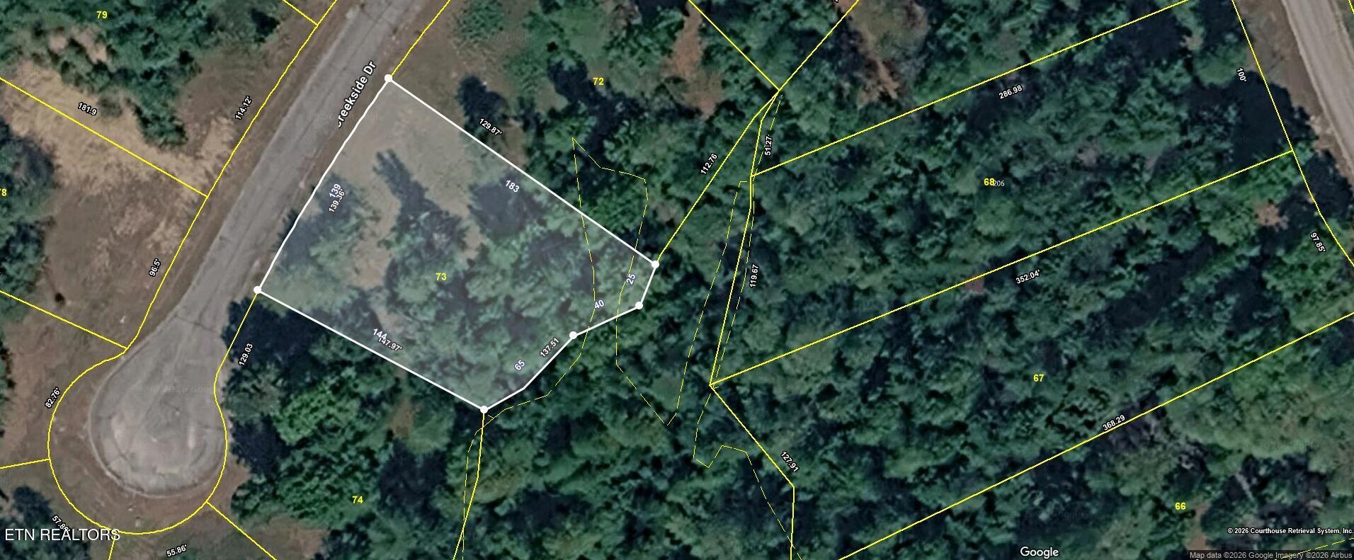 Image 1: Lot 73 Creekside Aerial w Flood Zone inm