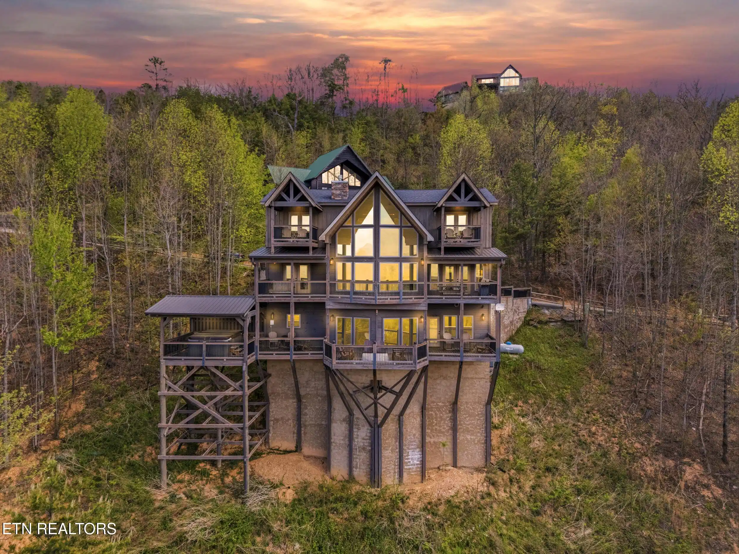 Image 1: Back of Cabin - Twilight