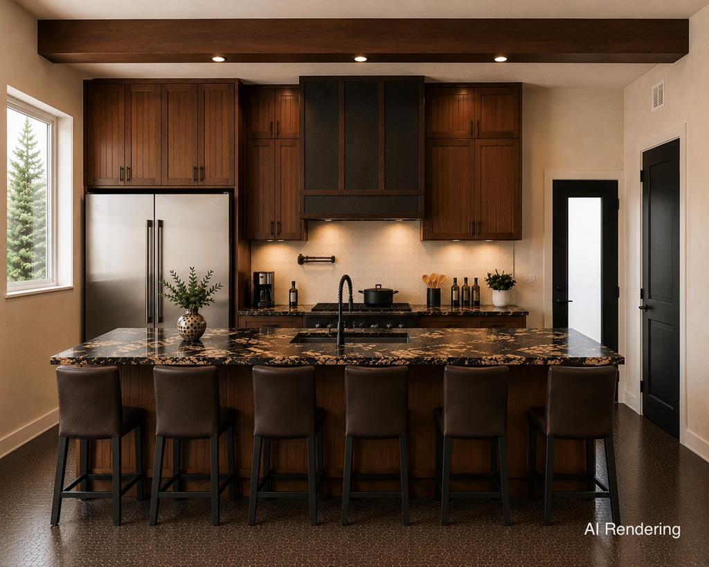 Image 3: Virtually staged to show hood, beam & backsplash c