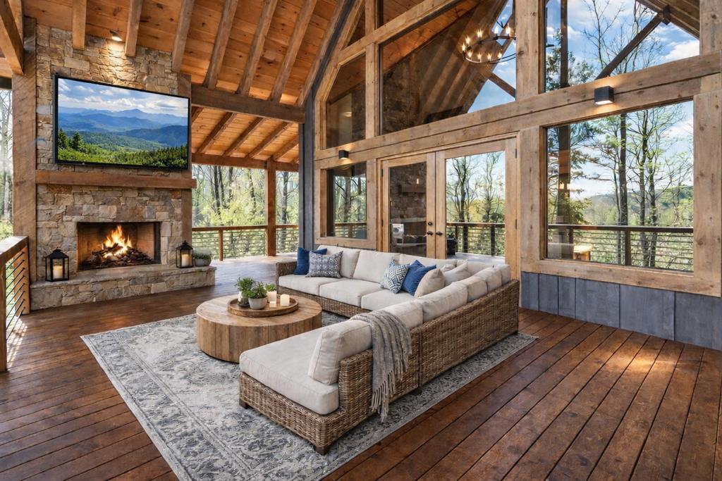 Image 4: Virtually Staged - Back covered deck on the main l