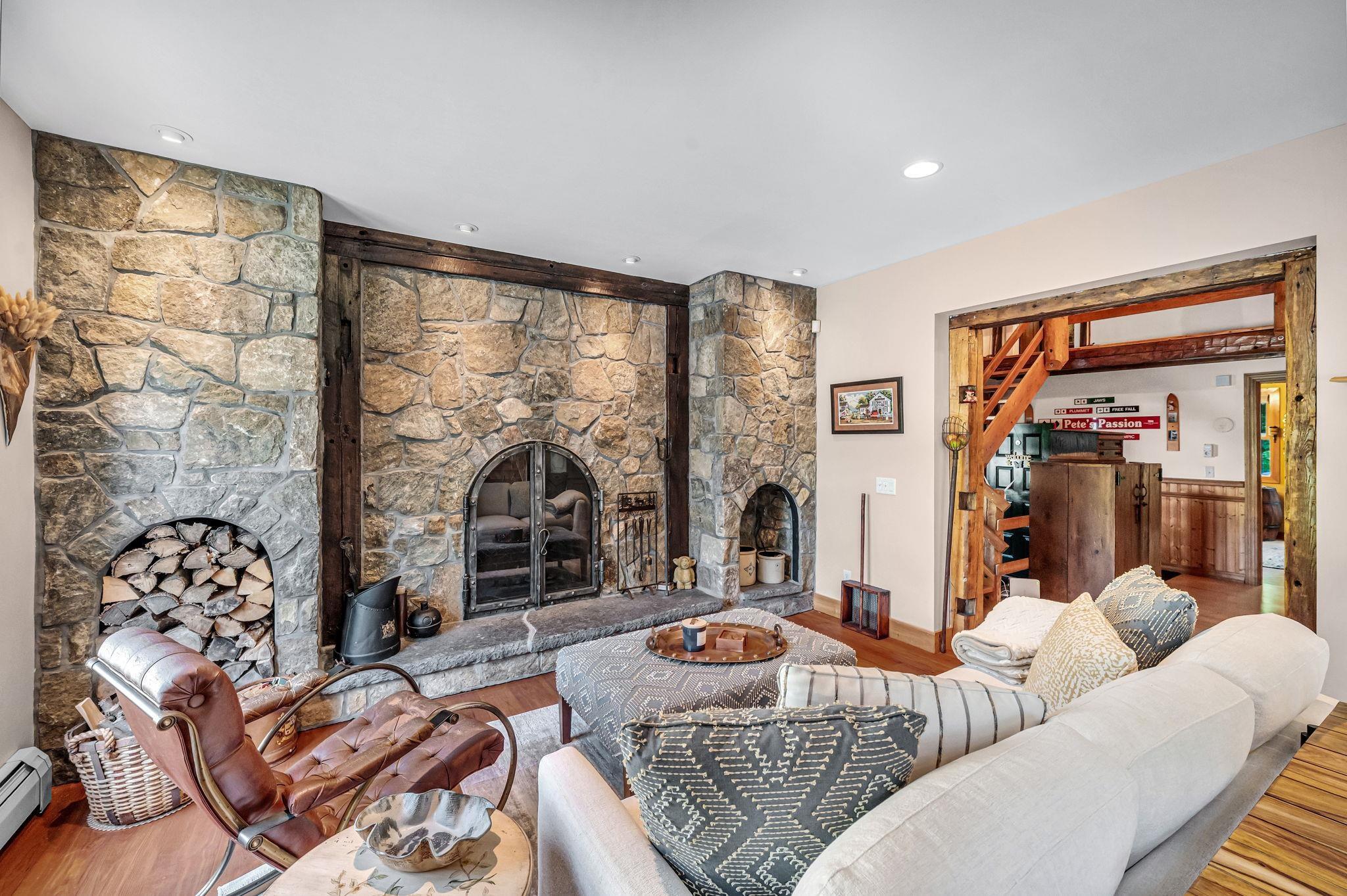 Image 3: Custom Warm Stone Oversized Fireplace