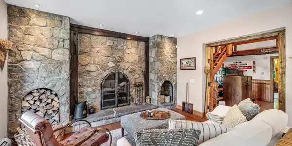 Image 3: Custom Warm Stone Oversized Fireplace