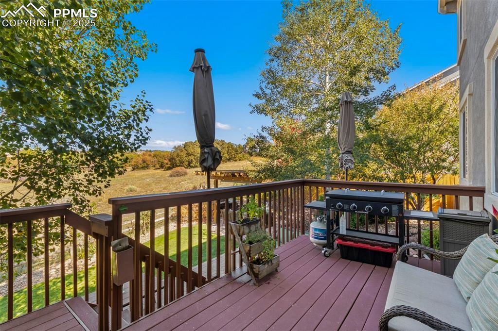 Image 4: Wooden deck with a grill and view of open space