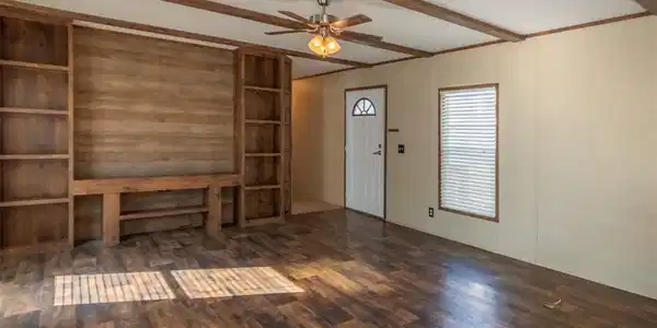 Image 2: Living room with built in shelving. Image 2: Living room with built in shelving.