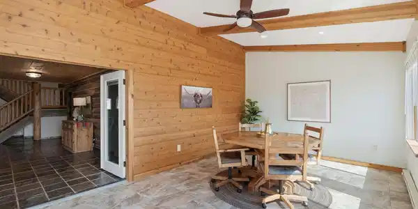 Image 4: Ceiling Fan and Cedar Siding in Sun Room! Image 4: Ceiling Fan and Cedar Siding in Sun Room!