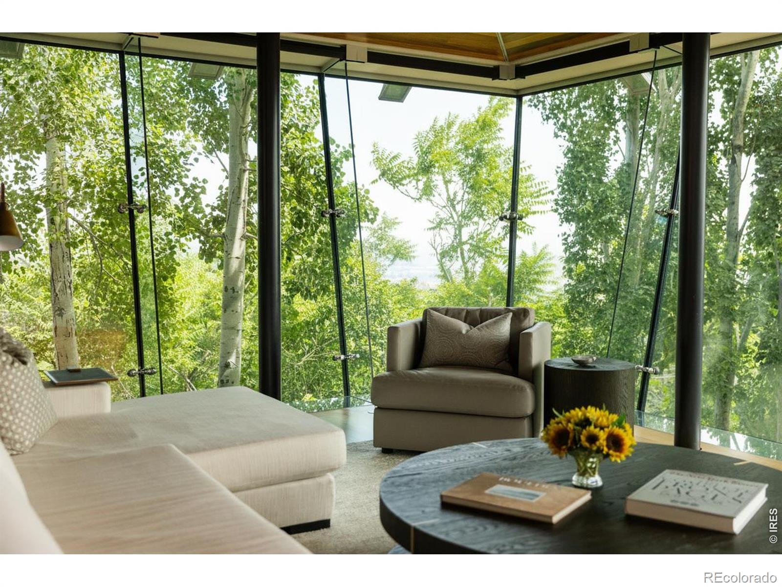 Image 3: Aspen trees and green-sea glass tinted windows ensure privacy while allowing light in Image 3: Aspen trees and green-sea glass tinted windows ensure privacy while allowing light in