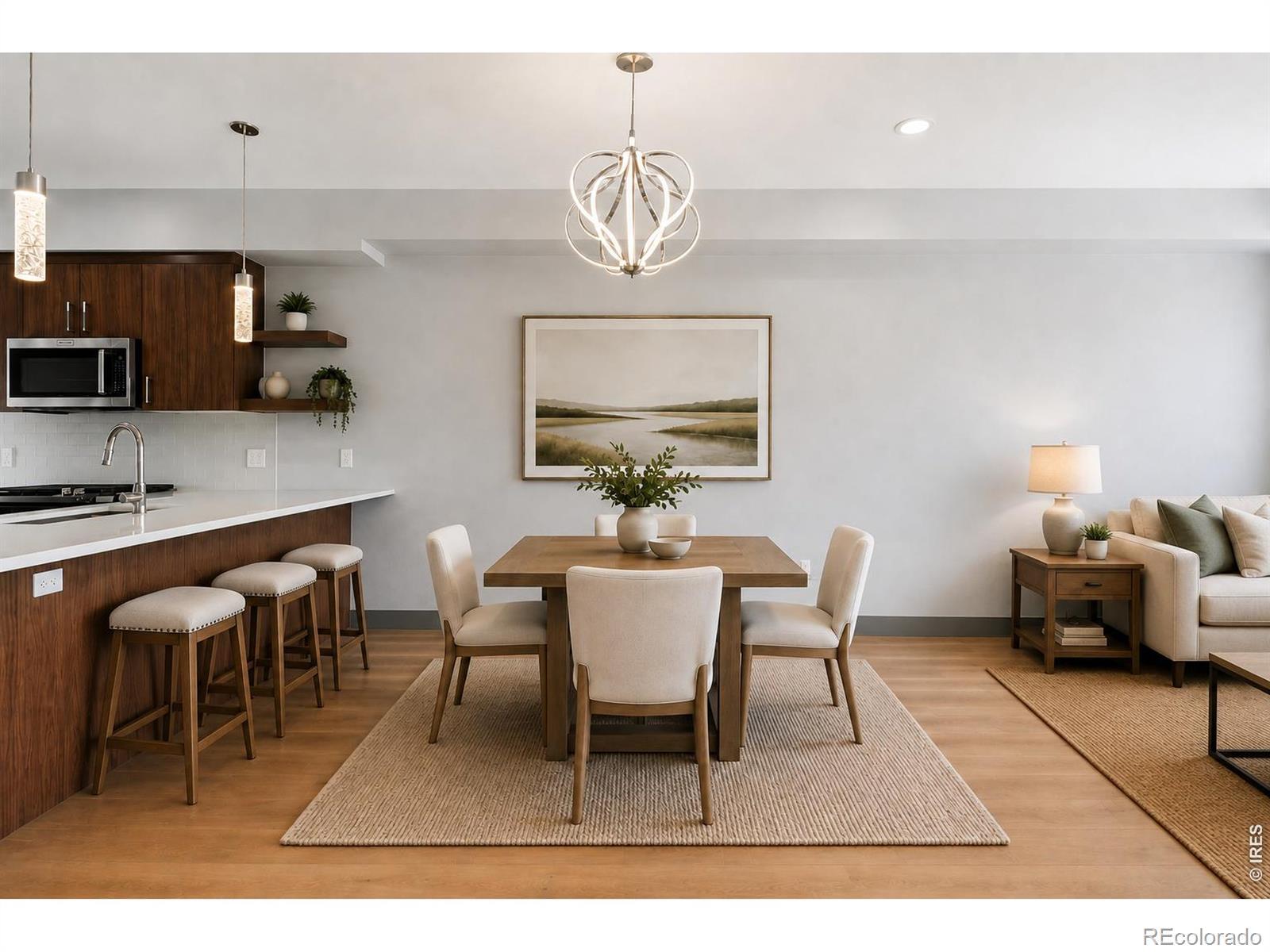 Image 3: Plenty of room for a dining room table! Updated light fixtures. Virtual staging.
