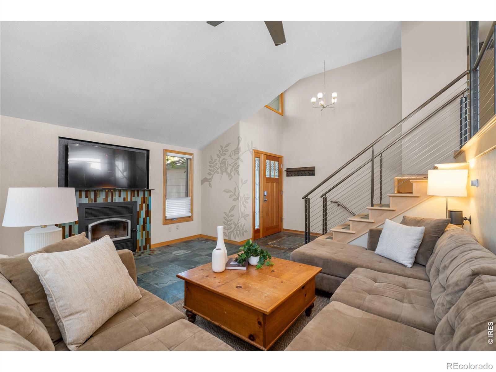 Image 4: Living Room with Custom Tile Floors and Vaulted Ceiling Image 4: Living Room with Custom Tile Floors and Vaulted Ceiling