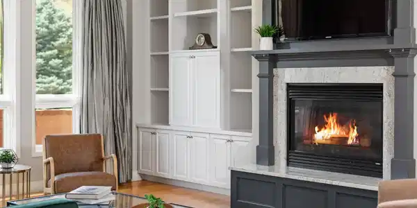 Image 4: The main living room features wood floors, high ceilings, western Foothill views through large picture windows, and is anchored by a fireplace and custom built-ins. Image 4: The main living room features wood floors, high ceilings, western Foothill views through large picture windows, and is anchored by a fireplace and custom built-ins.