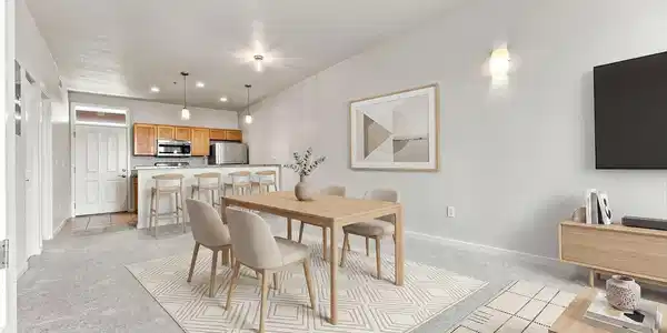Image 2: Open floorplan, vaulted ceilings and great natural light.  This photo is virtually staged.