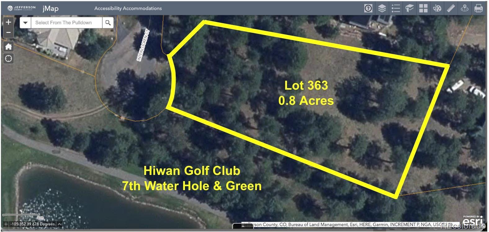 Image 4: 4 - Jeffco Esri Arial of Lot 363 & Hiwan Golf Club 7th Water Hole Image 4: 4 - Jeffco Esri Arial of Lot 363 & Hiwan Golf Club 7th Water Hole