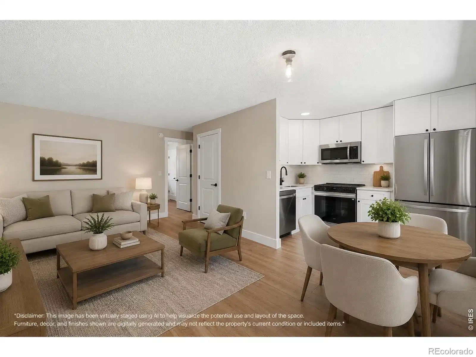 Image 1: Virtually staged living room, dining room and kitchen Image 1: Virtually staged living room, dining room and kitchen