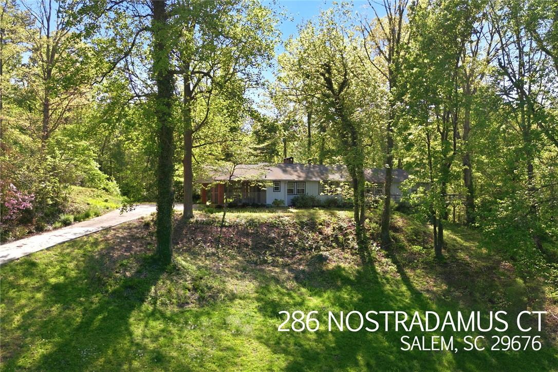 Image 1: This private, wooded residence features a classic