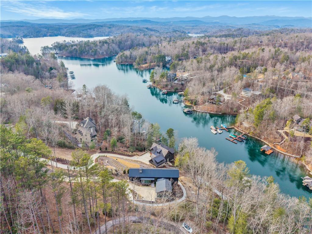 Image 4: This aerial view showcases a tranquil lakefront co