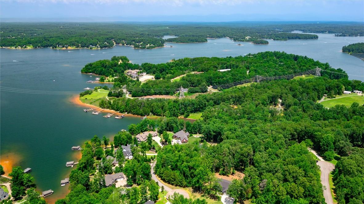 Image 4: An aerial panorama reveals verdant lakefront prope